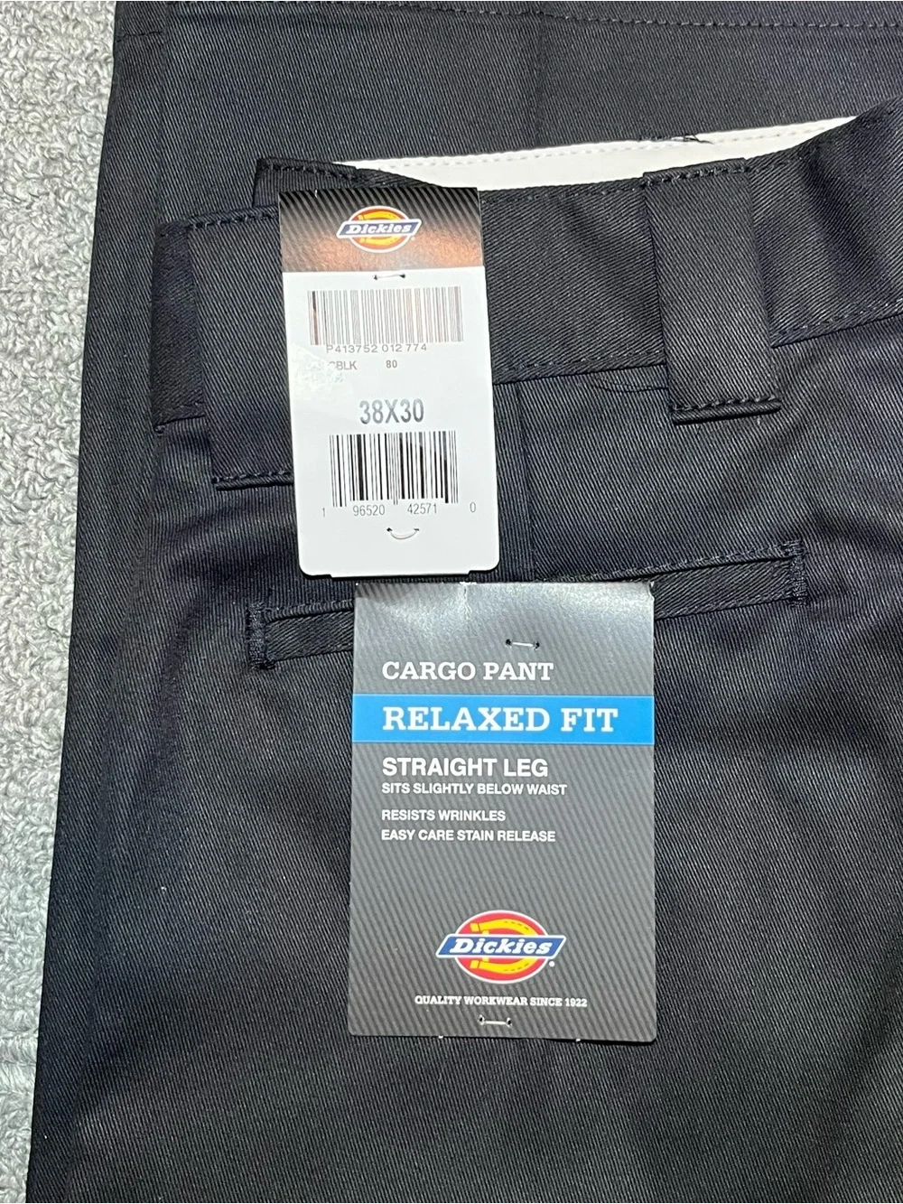 Dickies Cargo Pant Relaxed Fit Straight Leg Pants Mens Size 38X30 Black NWT
